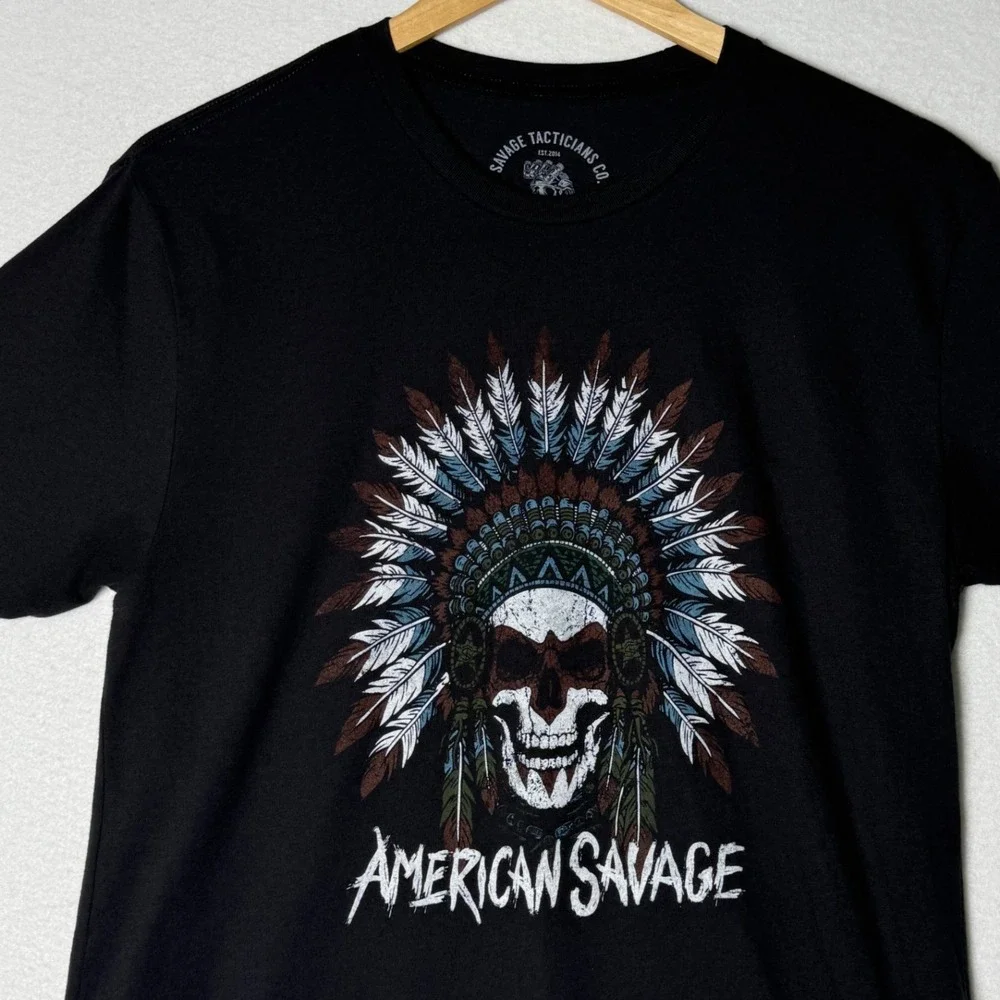 Savage Tacticians American Savage Skull Graphic T Shirt Black Mens‎ Size Medium